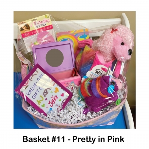 Plush Dog in Carrier,			           				              	
$25 Justice Gift Card,	   			                    		              	Headbands,						      	                         	
Dr. Seuss Notebook,		                                    	
Small Pink Frame,						                       	
Butterfly Jewelry Box		